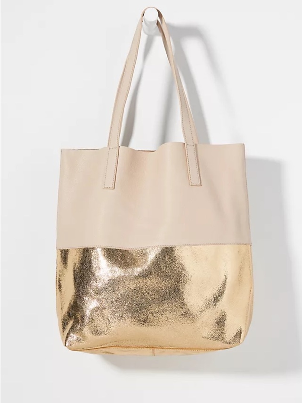 Anthropologie  Beige and Gold Two-Tone Lana Tote